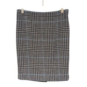 PURE‎ COLLECTION Moon Wool Houndstooth Pencil Skirt Blue Black Womens Office